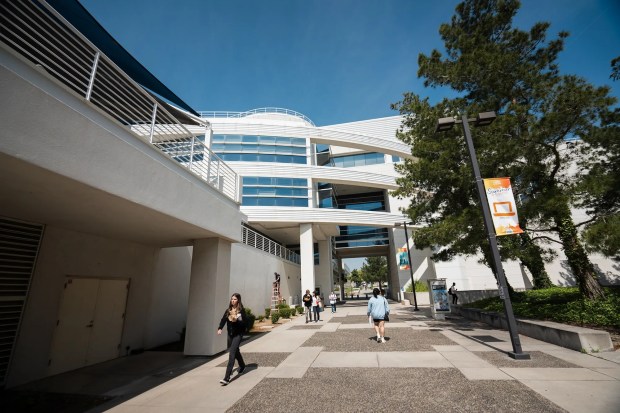 The CSU San Bernardino campus on April 22, 2024. (Jules Hotz for CalMatters)