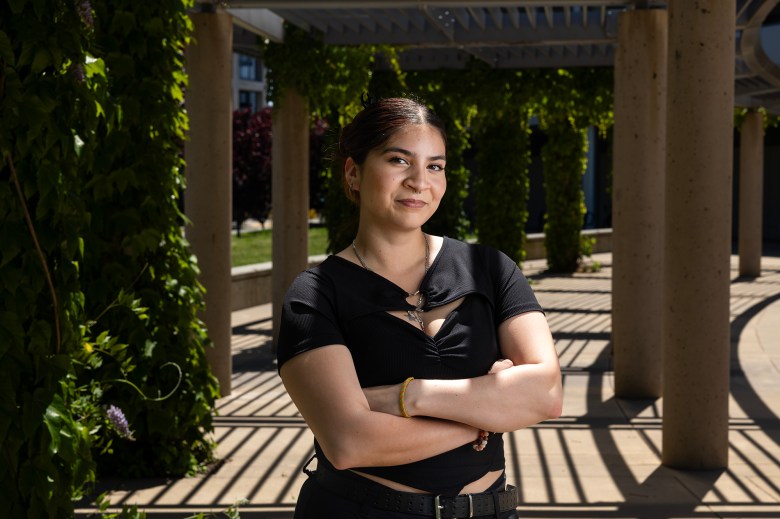 Citlali Lopez is a second-year student at Sacramento State University and a beneficiary of the state's CalKIDS program. May 9, 2024. Photo by Miguel Gutierrez Jr., CalMatters