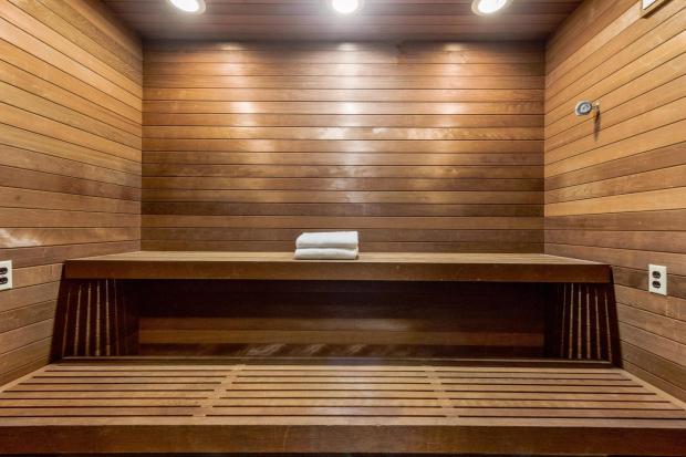 Wood sauna.