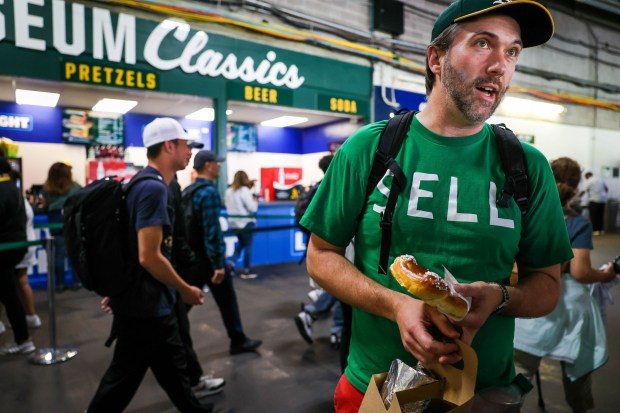 Oakland Athletics fan Ted Trautman, of Oakland, gets ready to watch the A's play against the Kansas City Royals at the Coliseum in Oakland, Calif., on Wednesday, Aug. 23, 2023. (Ray Chavez/Bay Area News Group)