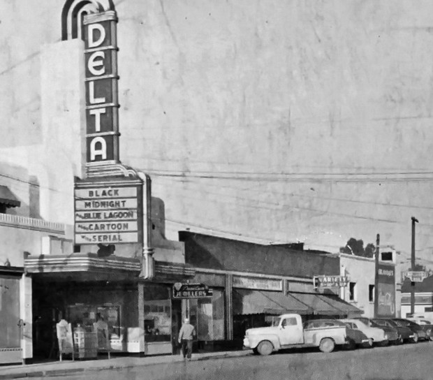 The Delta Theater circa 1949 on first Street in Brentwood was built in art deco style and first opened in 1937. Local redvelopers are refurbishing it now to its former beauty, hoping to open it in late May of 2024. (East Contra Costa County Historical Society)