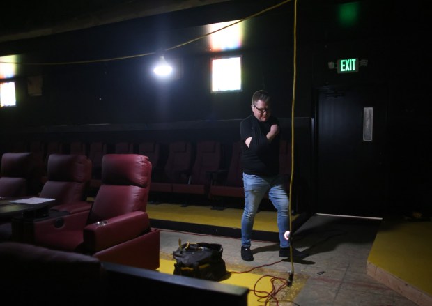 Delta Theater operator Josh Caudle walks through the the two screen theater on Wednesday, May 8, 2024, in Brentwood, Calif. The theater is undergoing renovations and is scheduled to open Memorial Day weekend.(Aric Crabb/Bay Area News Group)