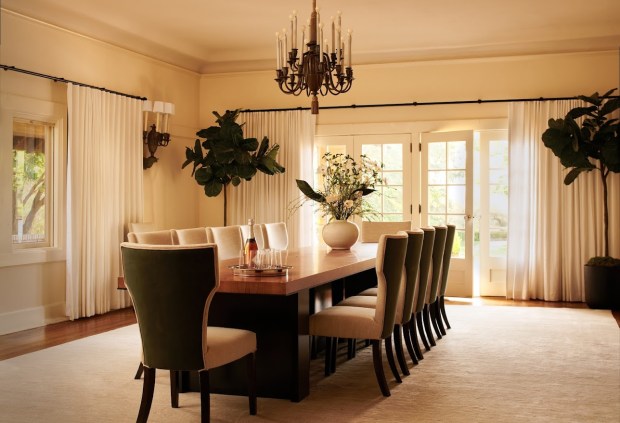 Chandelier in dining room.