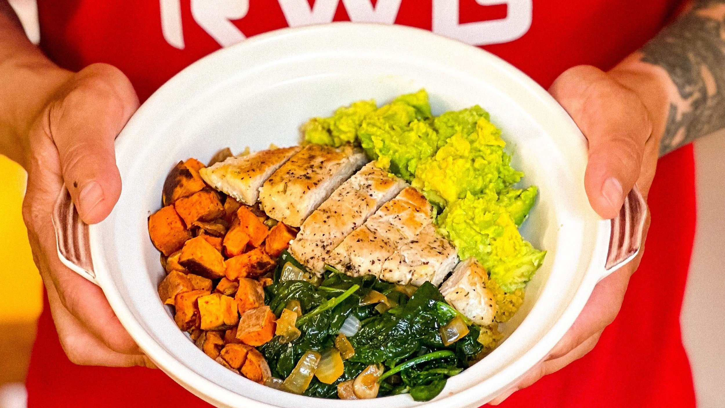 Recipe: Chicken Quinoa Bowls with Sweet Potatoes and Spinach