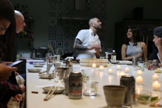 Joe Tomaszak (left) and Frances Catano, the duo behind the upcoming Cured: Fish Bar in Livermore, serve dishes at a private party.