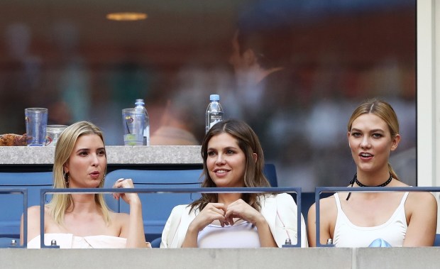 NEW YORK, NY - SEPTEMBER 11: (L-R) Businesswoman Ivanka Trump, business woman Dasha Zhukova, and model Karlie Kloss attend the Men's Singles Final Match between Novak Djokovic of Serbia and Stan Wawrinka of Switzerland on Day Fourteen of the 2016 US Open at the USTA Billie Jean King National Tennis Center on September 11, 2016 in the Flushing neighborhood of the Queens borough of New York City. (Photo by Elsa/Getty Images)