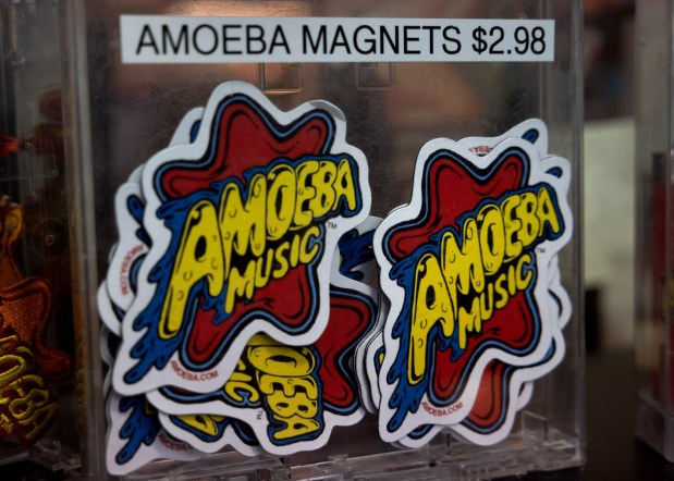 Magnets branded with their iconic Amoeba Music logo are among the merchandise for sale at the Telegraph Avenue store in Berkeley, Calif., Friday, March 8, 2024. (Karl Mondon/Bay Area News Group)