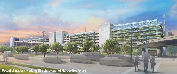 Concept art of the potential Eastside parking structure included in the DisneylandForward proposal. (Courtesy of Disney)