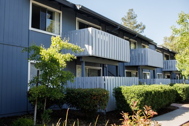 An exterior view of the apartment building Chris Lee and his wife, Betty Li, recently moved into is seen on May 7, 2024, in San Jose, Calif. (Dai Sugano/Bay Area News Group)