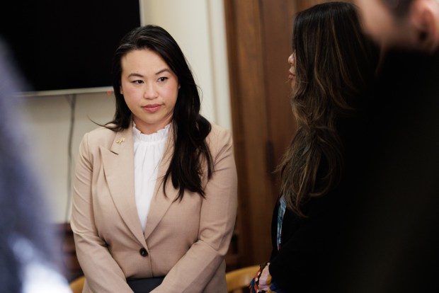 Oakland Mayor Sheng Thao leaves a press conference at City Hall in Oakland, Calif., on April 20, 2023. The Oakland A's have agreed to buy land in Las Vegas and build a new stadium there, team officials confirmed Wednesday. (Dai Sugano/Bay Area News Group)