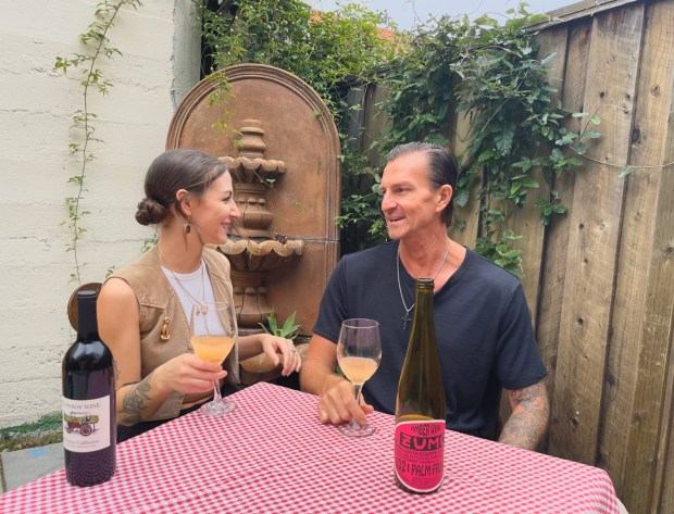 The Black Cat, a restaurant and bar featuring natural wine and tinned seafood, is scheduled to open this summer in Livermore. Pictured are owners Dina Parks (left) and Gianni Schell. (Photo courtesy of Dina Parks)