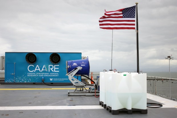 Cloud Aerosol Research Instrument on the flight deck of the USS Hornet Museum on Wednesday, April 24, 2024, in Alameda, Calif (Aric Crabb/Bay Area News Group)