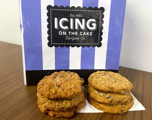 The Icing on the Cake bakery in Los Gatos makes several types of chocolate chip cookies, including ones featuring white chocolate, rum-soaked cherries, oatmeal, or coconut. (Linda Zavoral/Bay Area News Group)