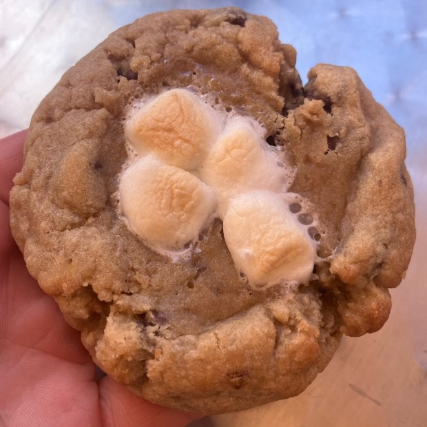 The s'mores cookie ($4.25) at Busy Lizzy's Baked Goods in Burlingame is inspired by the traditional campfire treat, but is less likely to leave one's hands sticky with marshmallow goop. (Kate Bradshaw/Bay Area News Group)