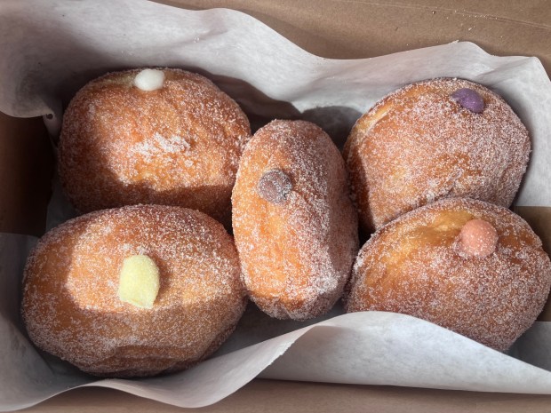 A selection of filled malasadas from Ocean Malasada Co. These airy and fluffy doughnuts are stuffed with Hawaiian-inspired fillings, including in the flavors of lilikoi, haupia, guava and ube. (Photo by Kate Bradshaw/Bay Area News Group.)