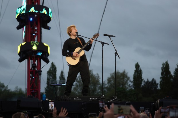 Ed Sheeran performing at Boucher Road Playing Fields in Belfast on Thursday, May 12, 2022. (Liam McBurney/PA Wire/via AP Images)