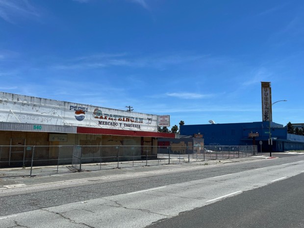 A vacant retail strip center at 520-544 South Bascom Avenue in San Jose is located across the street from the shuttered Burbank Theater at 552 South Bascom Avenue, June 2024. (George Avalos/Bay Area News Group)