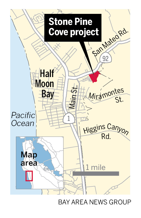 Map showing the location of Stone Pine Cove, an affordable housing project planned for farm laborers, which would prioritize families displaced by a mass shooting last year that killed seven people.