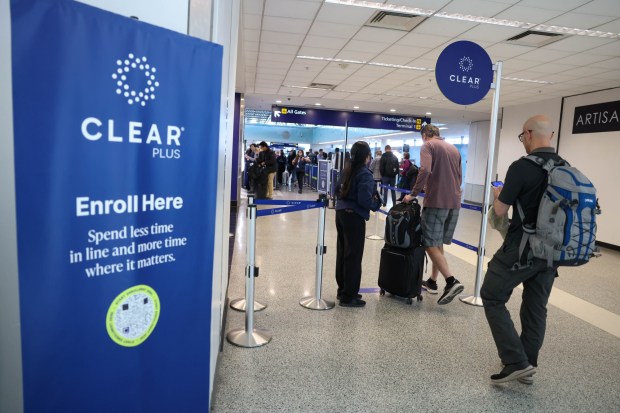 Travelers check-in through a Clear Plus line at Oakland International Airport in Oakland, Calif., on Wednesday, May 1, 2024. (Ray Chavez/Bay Area News Group)