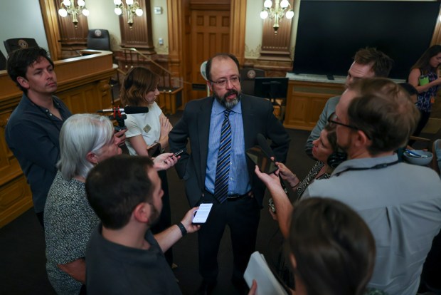 State Sen. Robert Rodriguez speaks to members of the press moments after he was elected to be the Democratic majority leader at the state capitol in Denver, CO, September 8, 2023. (Photo by Kevin Mohatt/Special to The Denver Post)